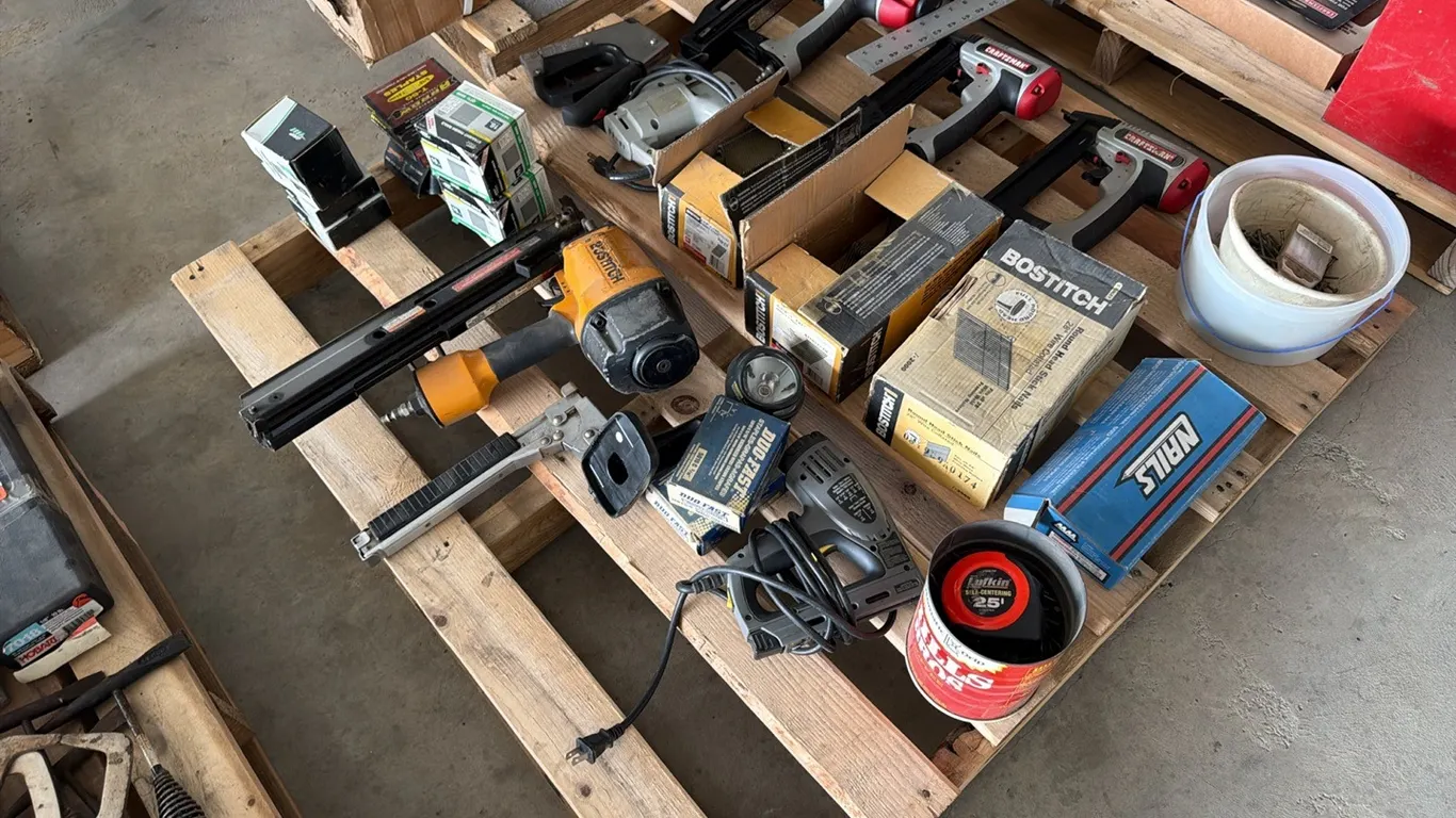 Bostitch & Craftsman pneumatic nailers w/ assorted nails & staple guns