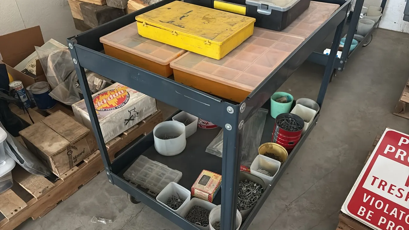 36"x24"x32" portable shop cart w/ large quantity assorted hardware