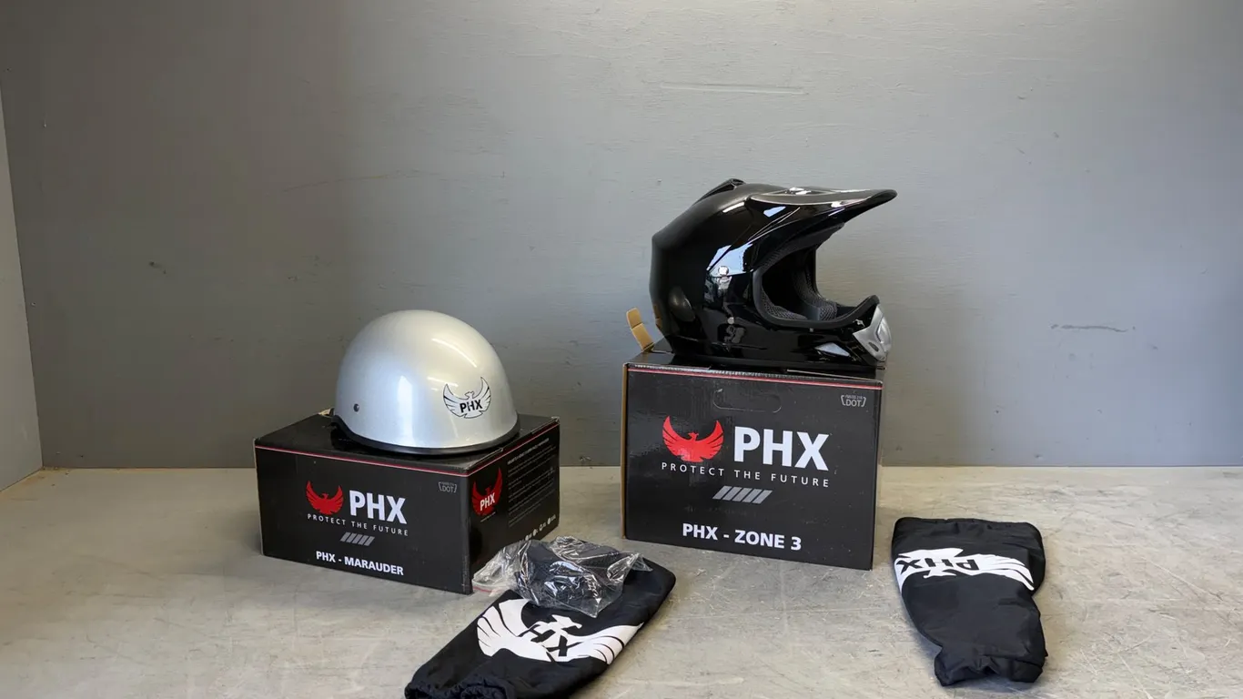 Unused PHX Open Face and Motocross Helmets