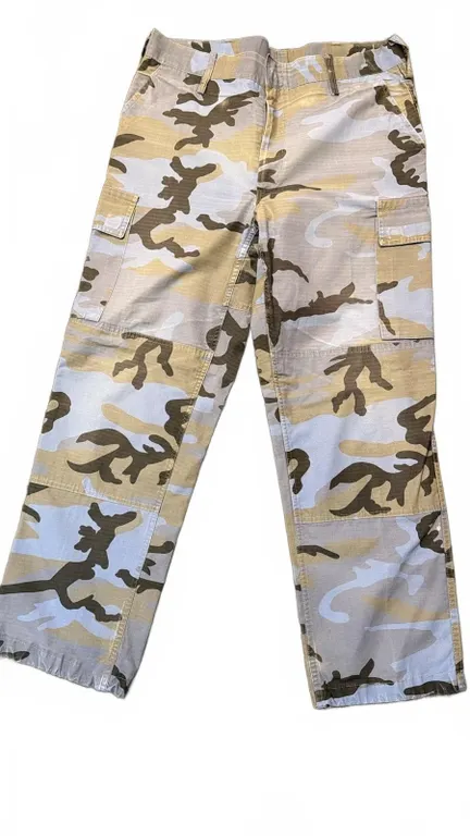Blue and Grey Camouflage Cargo Pants with Multiple Pockets