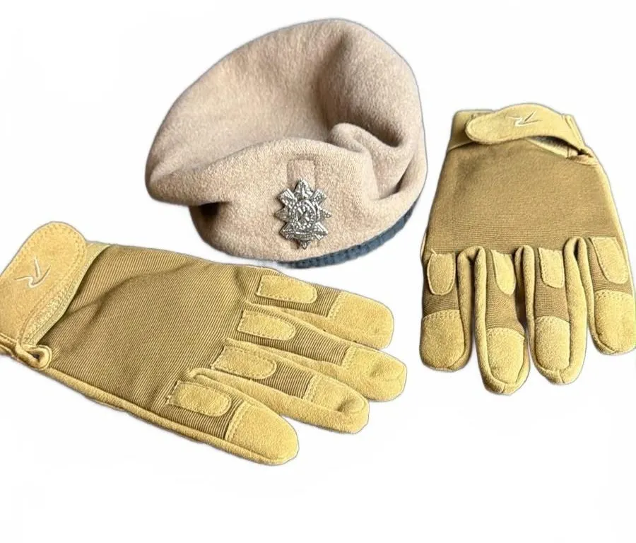 Canadian Military Beret by Logistik with Badge and Pair of Tactical Gloves