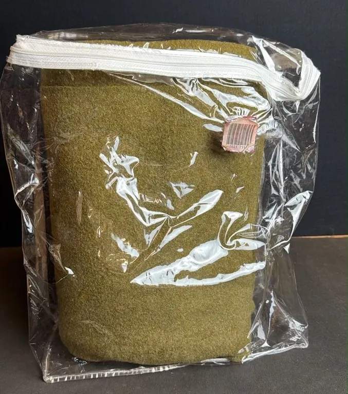 Olive Green Blanket in Clear Plastic Zippered Storage Bag