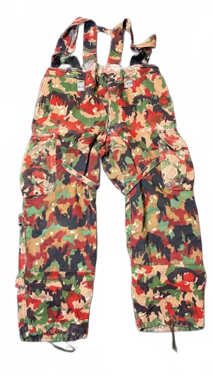 Swiss Alpenflage Camo Military Cargo Pants with Suspenders, Size 76
