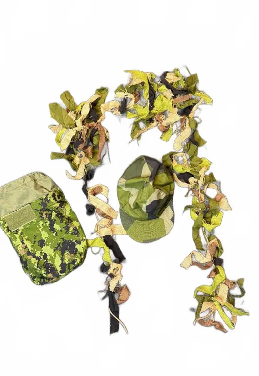 Canadian Military Camouflage Kit with Tactical Cap, Scarf, and Patterned Pouch