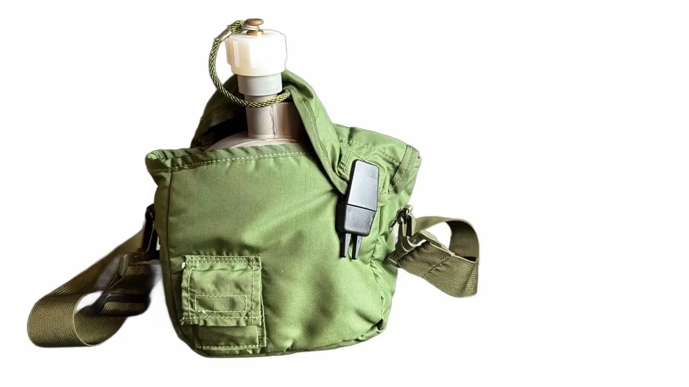 Military Canteen With Insulated Green Cover and Shoulder Strap