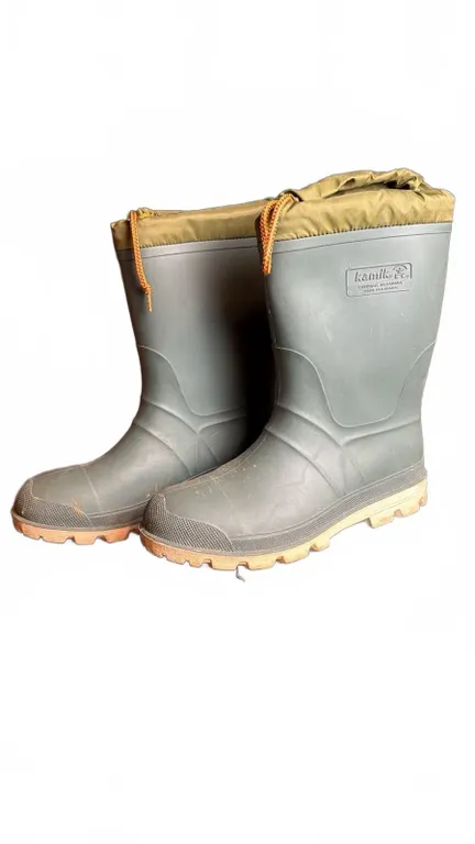 Kamik Green Rubber Waterproof Boots With Drawstring Top, Size 10