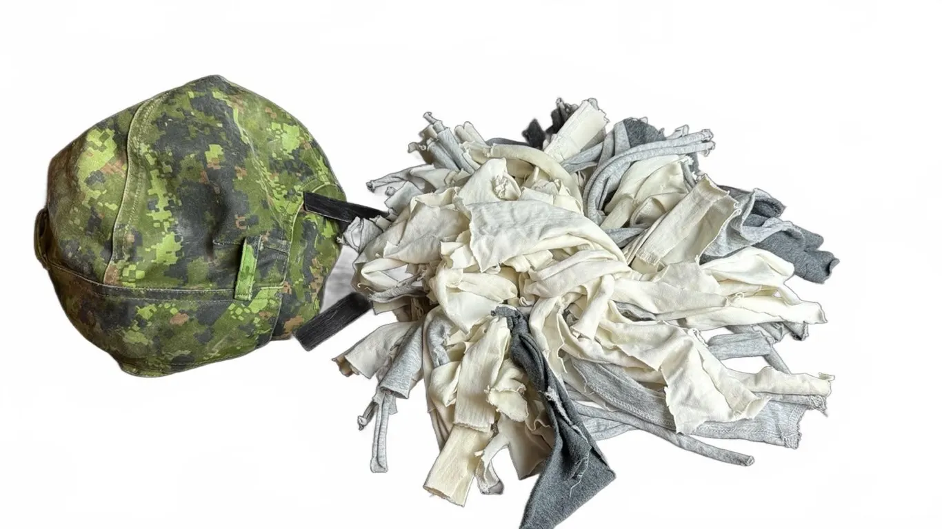 Canadian Forces CADPAT Helmet Cover and White/Grey Cloth Strips Bundle