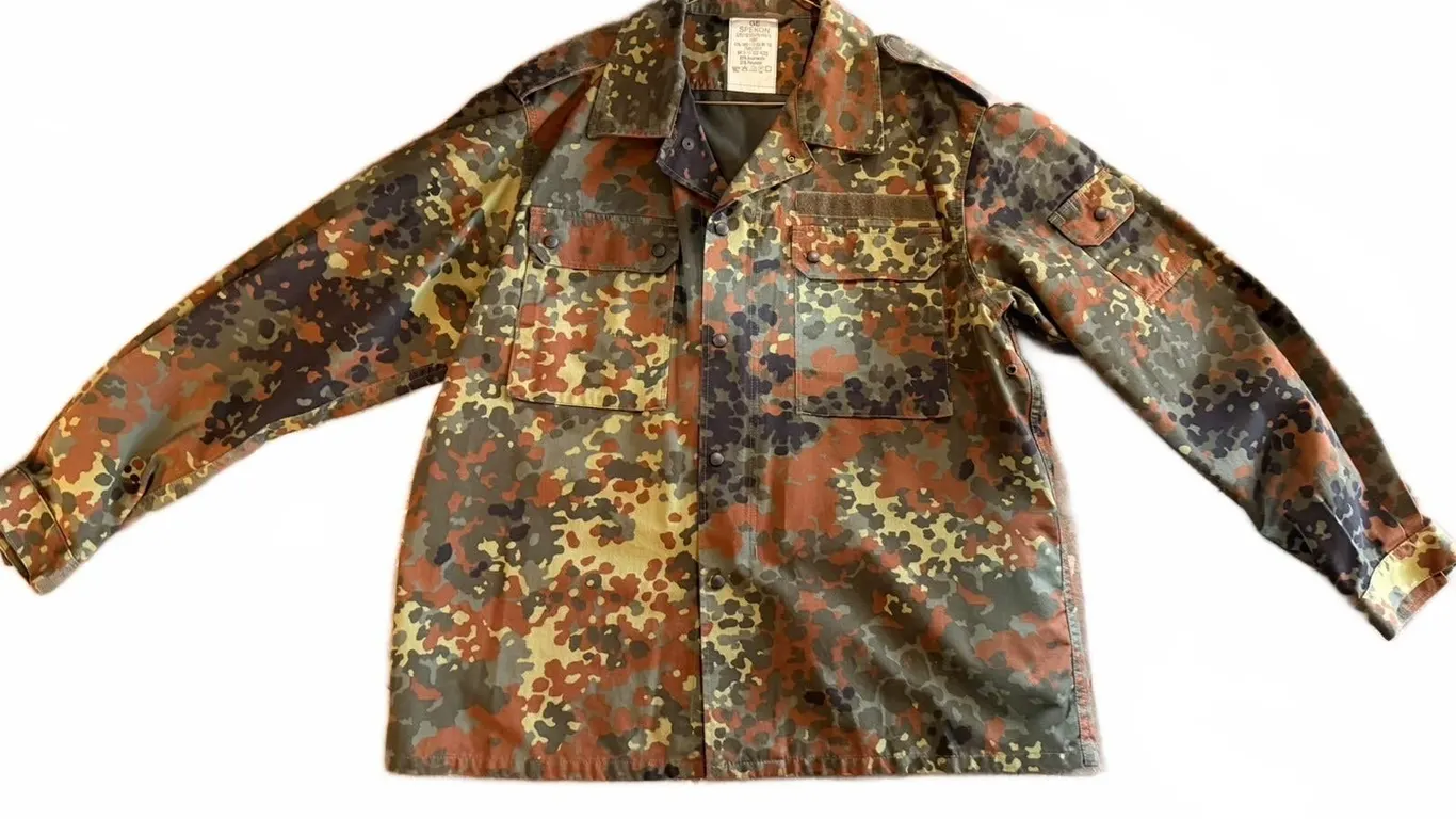 German Flecktarn Camouflage Field Shirt by GE Spekon Size 17-5, 65% Cotton 35% Polyester