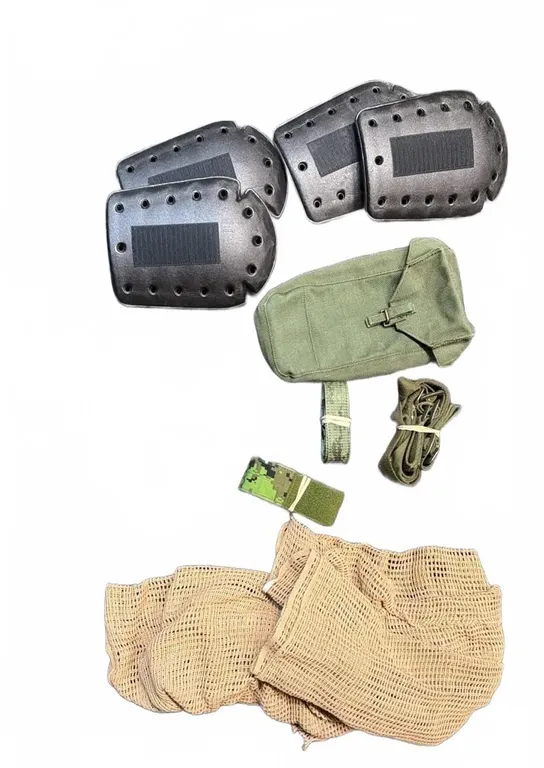 Military Surplus Tactical Set with Knee Pads, Utility Pouch, Straps and Mesh Netting