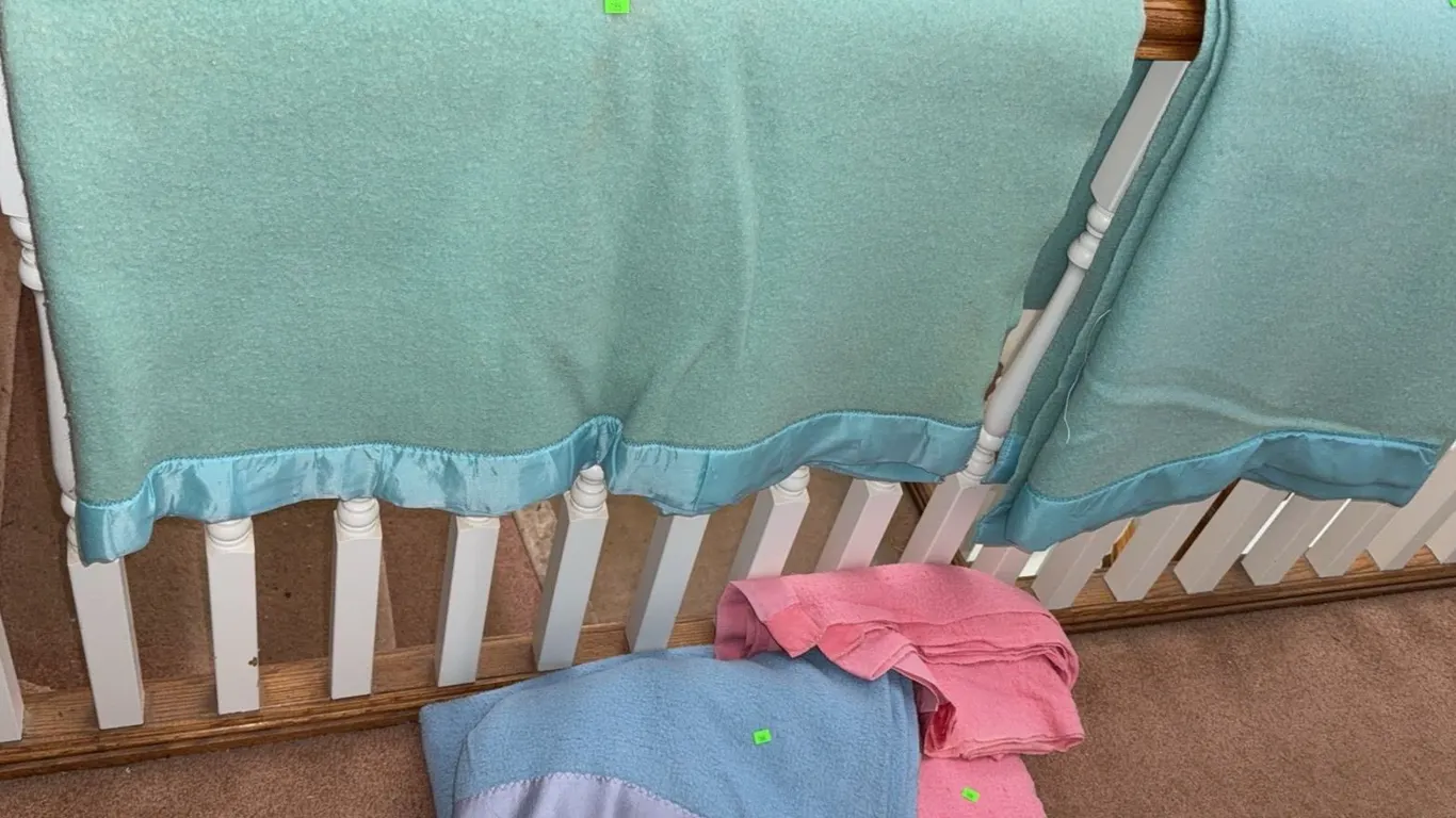 Four Satin-Trim Wool Blend Blankets in Blue and Pink