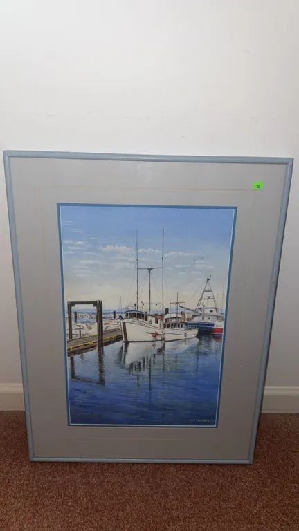 1996 J. Mevicker Signed Harbour Scene Framed Art Print