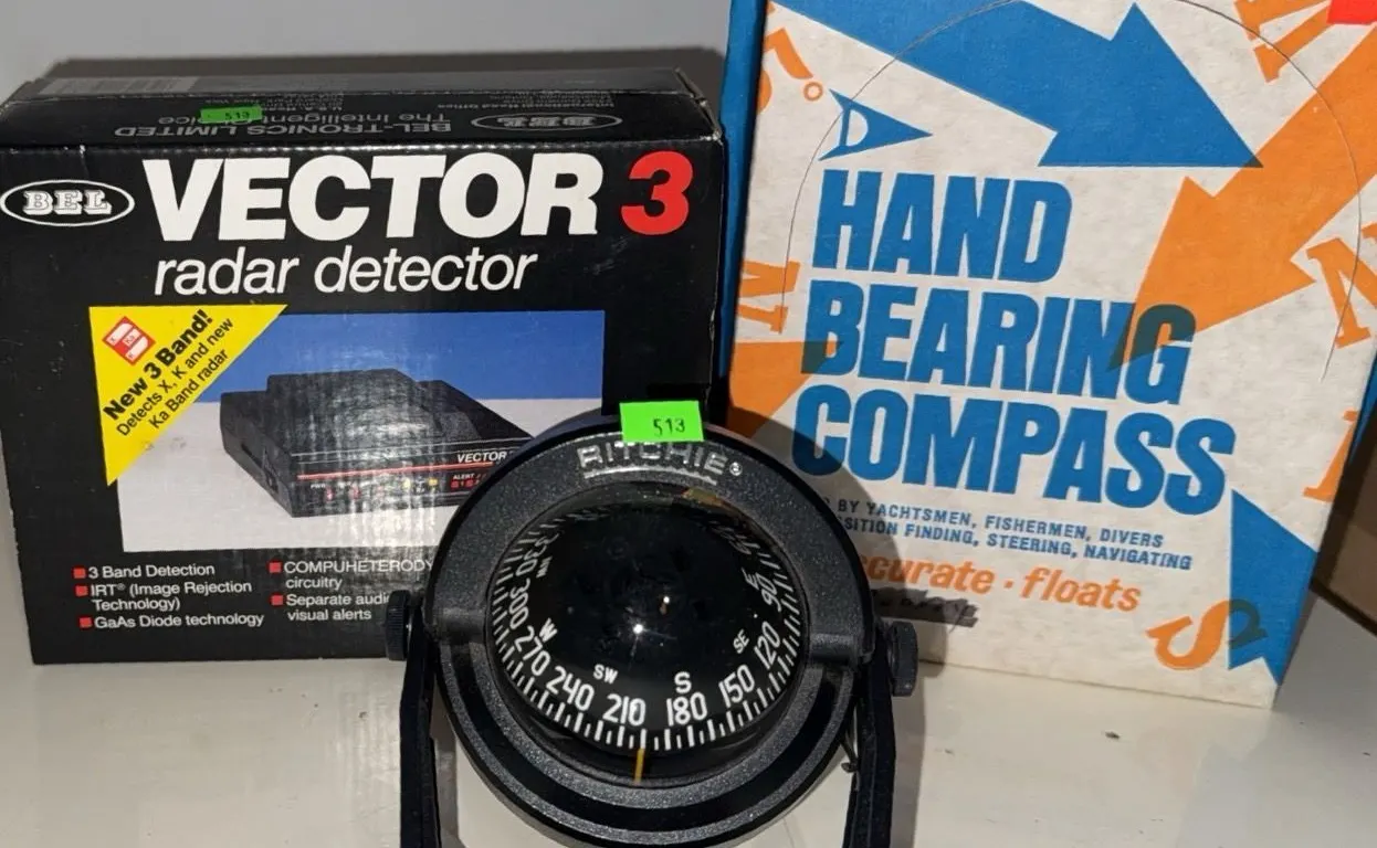 Hand Bearing Compass, BEL Vector 3 Radar Detector, and Ritchie Compass Group