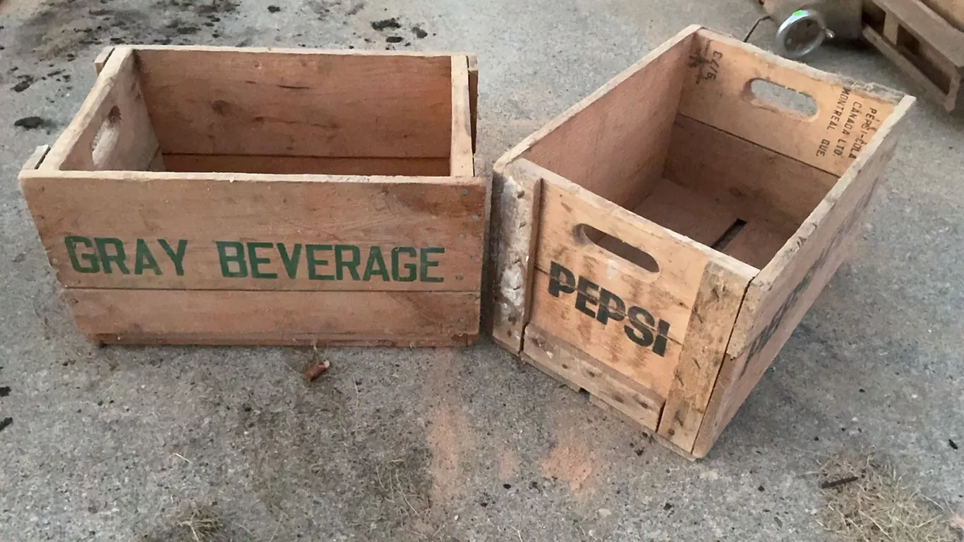Pepsi-Cola and Gray Beverage Wooden Crates Set of 2