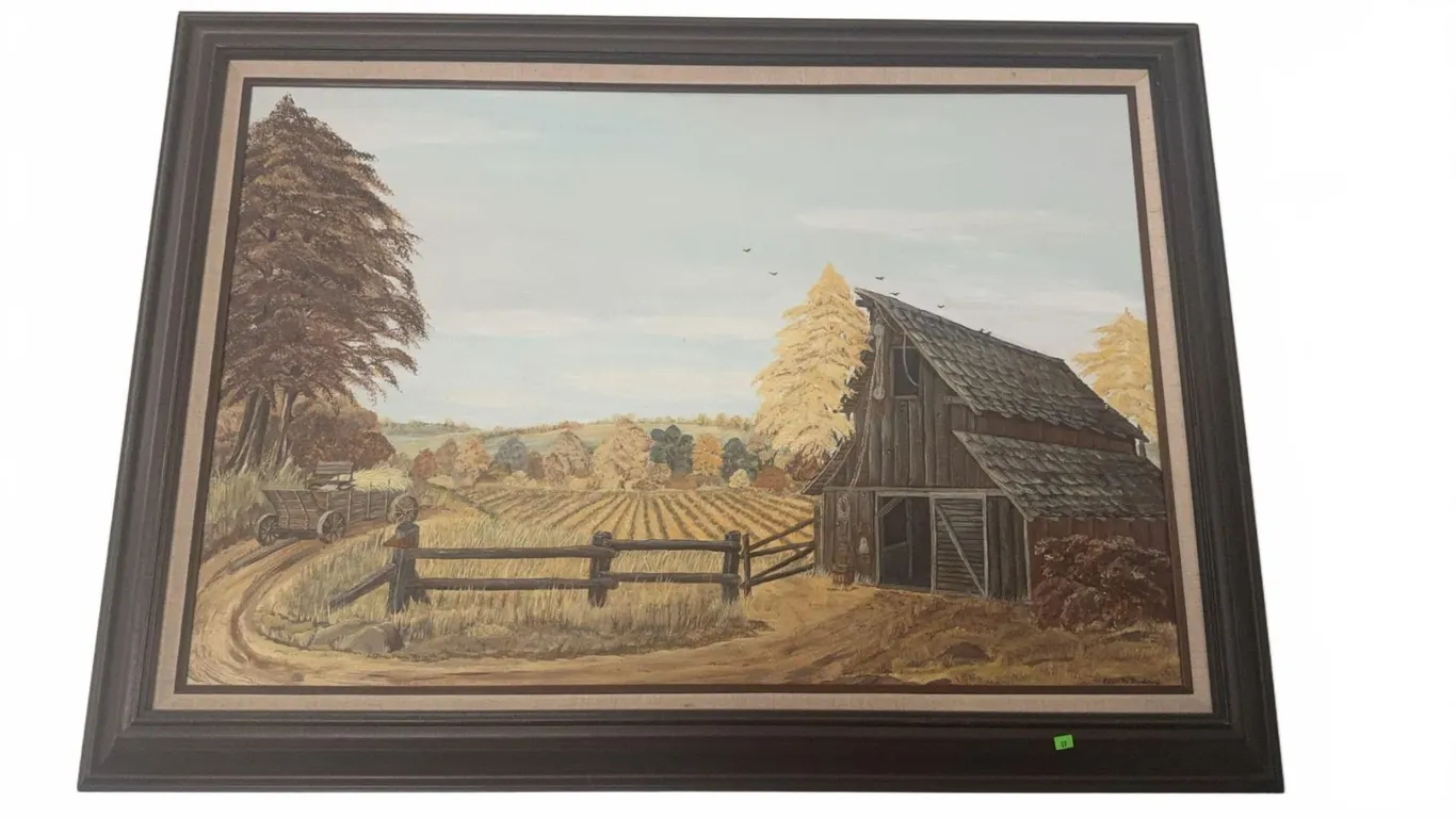 Framed Rural Landscape Painting Signed Ellen M. Budney