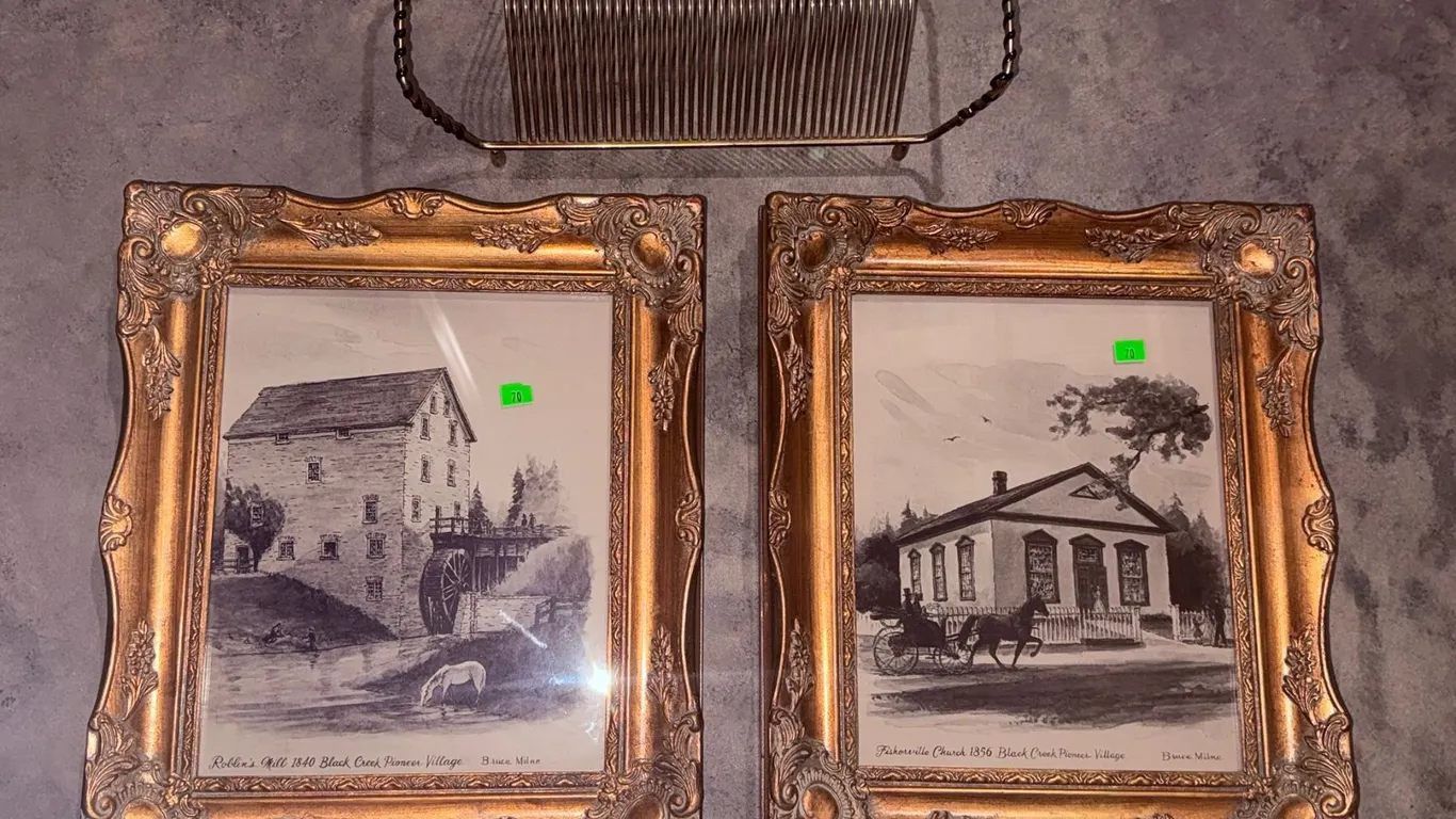 Framed Black and White Ontario Mill Prints and Metal Toast Rack