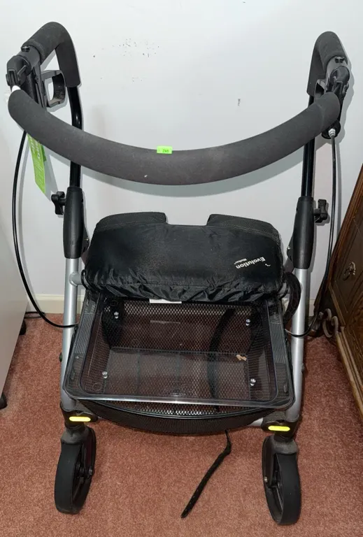 Ambulator Evolution Rollator Walker with Seat, Mesh Basket, and Braking Handles