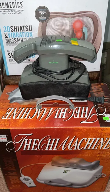 Acuvibe Massager, HoMedics 3D Shiatsu Massage Pillow, Sun Harmony The Chi Machine