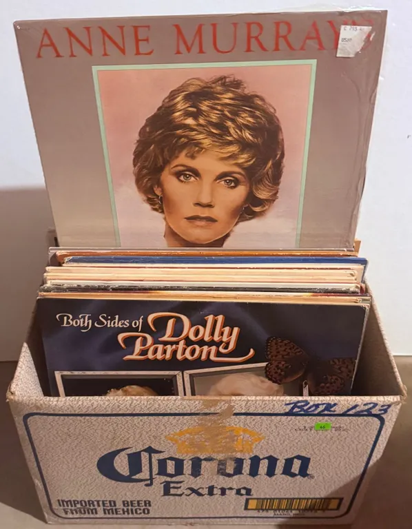 Box Lot of Country and Pop Vinyl LP Records Including Anne Murray, Dolly Parton, Buck Owens, Kris K: