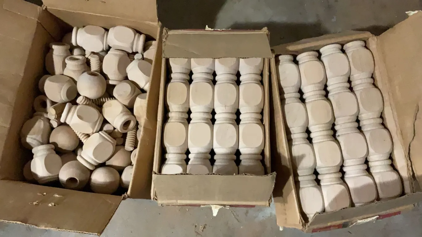 Birchwood Unfinished Spindles and Turnings in Three Boxes