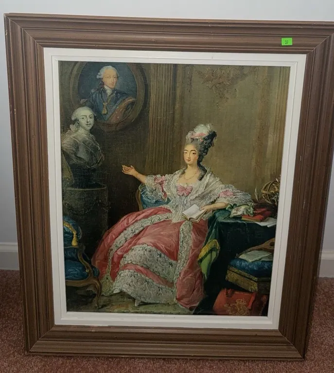 Framed Print of 18th Century Style Portrait in Wood Frame