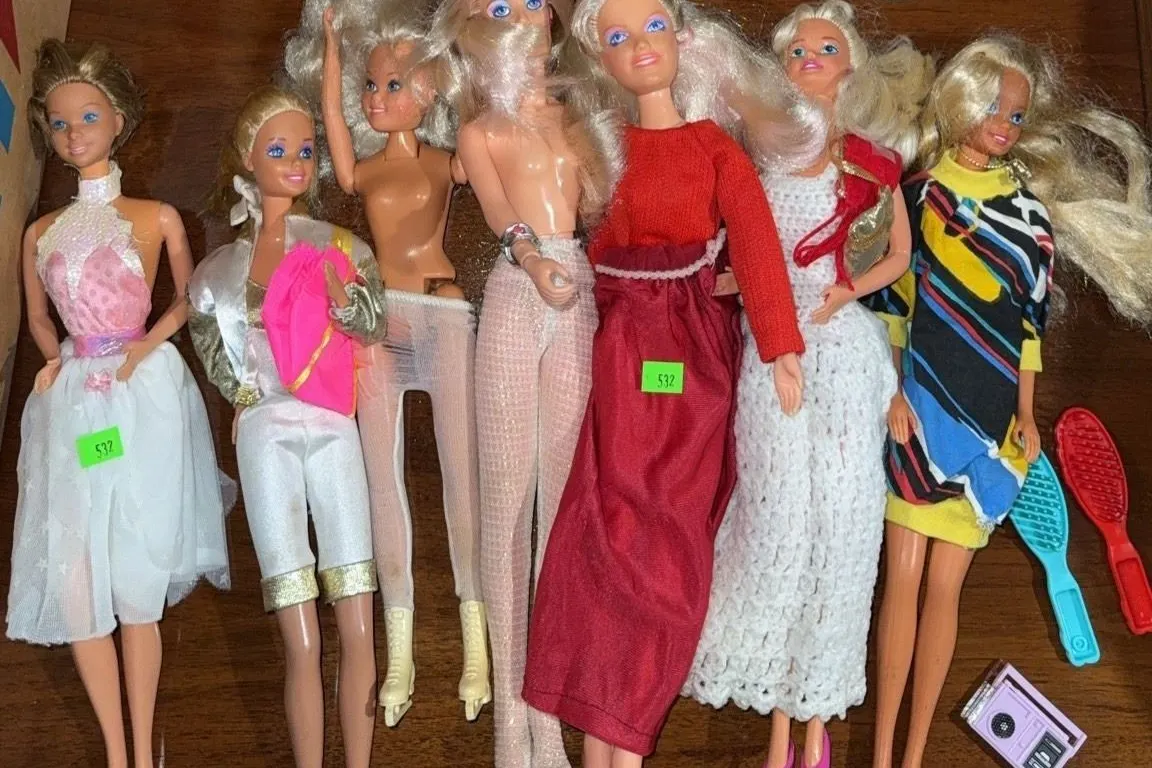6 Barbie Dolls with Mixed Outfits and Accessories