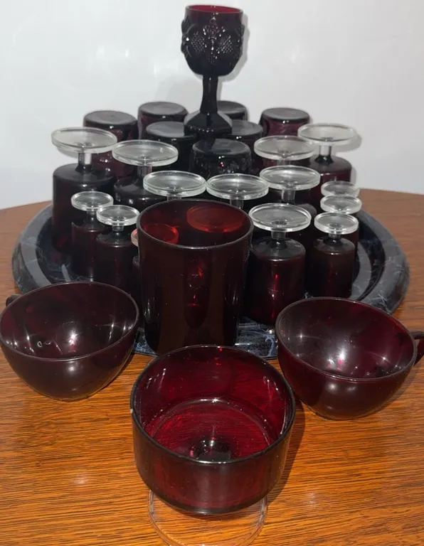 Ruby Red Glass Stemware and Cups Assorted Sizes