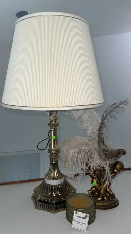 Ornate Table Lamp, Cherub Vase, and Arabella Candle Group