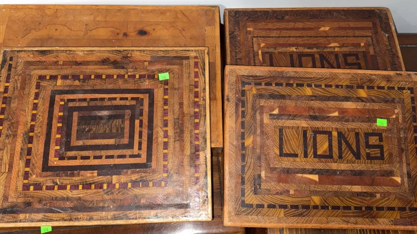 Three Inlaid Wood Cutting Boards, Two with “LIONS” Design