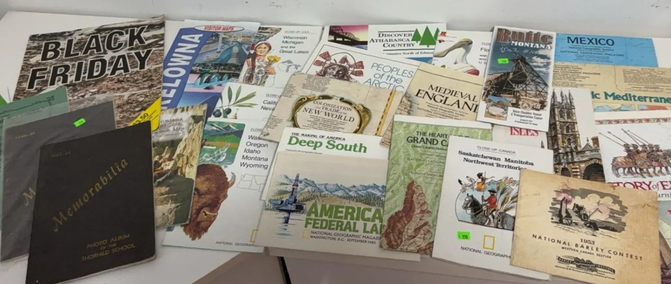 Memorabilia and Travel Maps Including Saskatchewan, Deep South, and British Isles