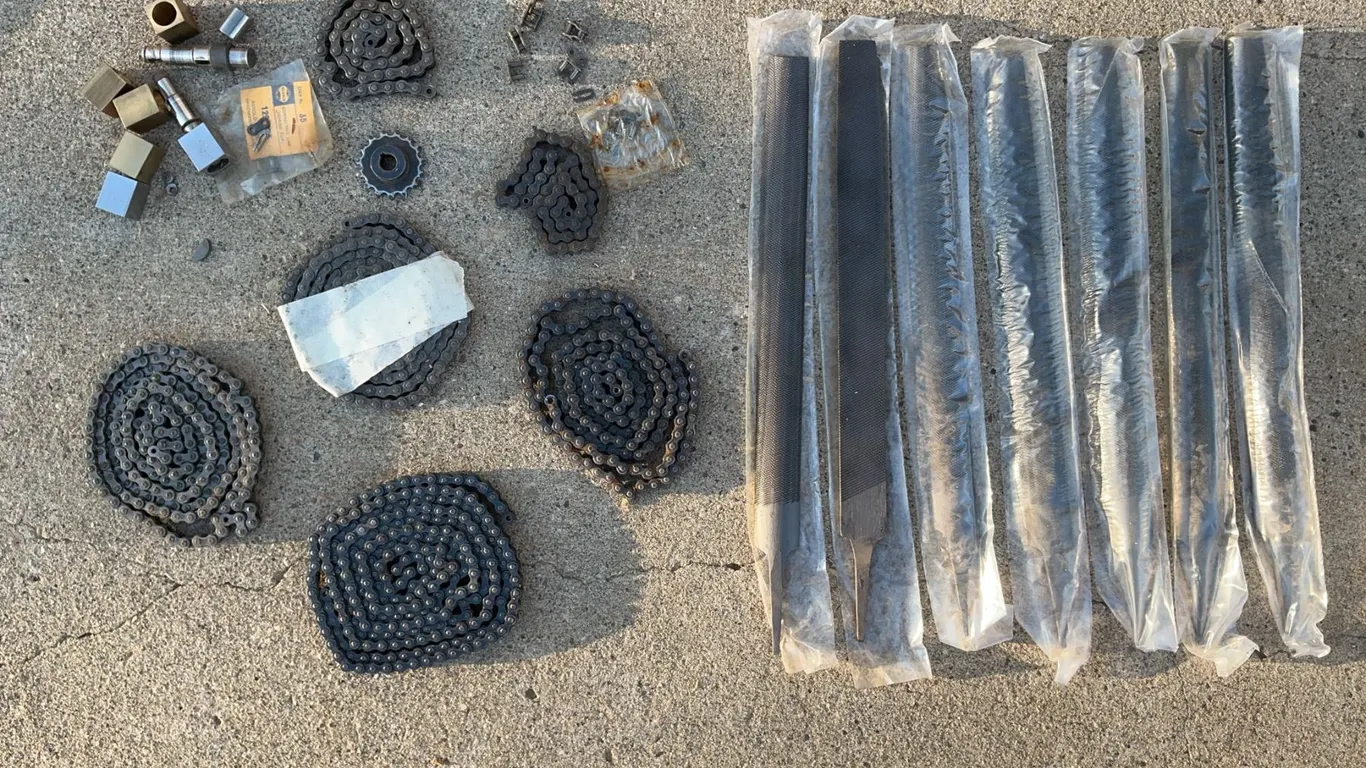 6 Chains and 7 Metal Files, Assorted Machine Parts and Connectors