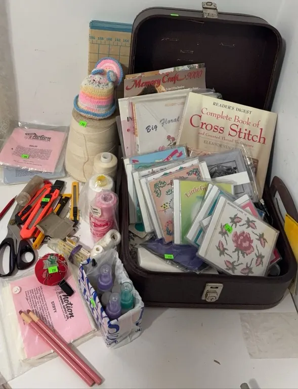 Memory Craft 9000 Sewing Accessories, Cross Stitch Books, Patterns, and Tool Lot