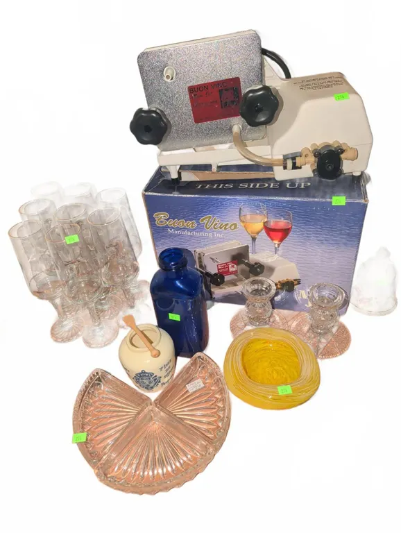 Buon Vino Mini Jet Wine Filter With Glassware and Mixed Decor Lot