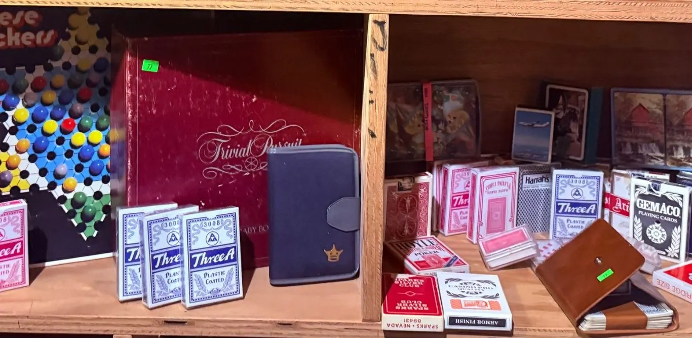 Chinese Checkers Board, Trivial Pursuit Album, and Assortment of Playing Cards