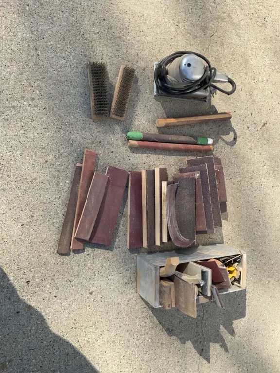 Electric Sander With Assorted Sanding Blocks, Paper, Brushes, and Working Power Sander