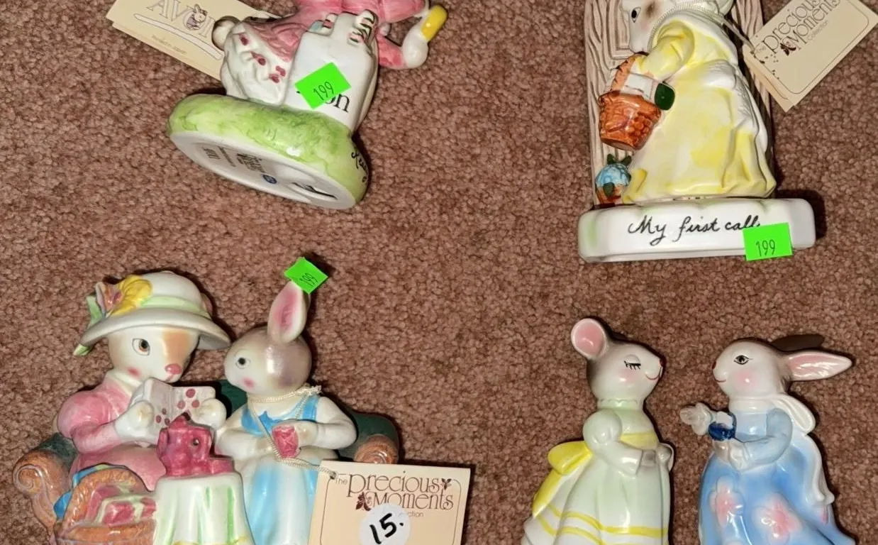 Precious Moments Avon Rabbit and Mouse Porcelain Figurines Set of 4