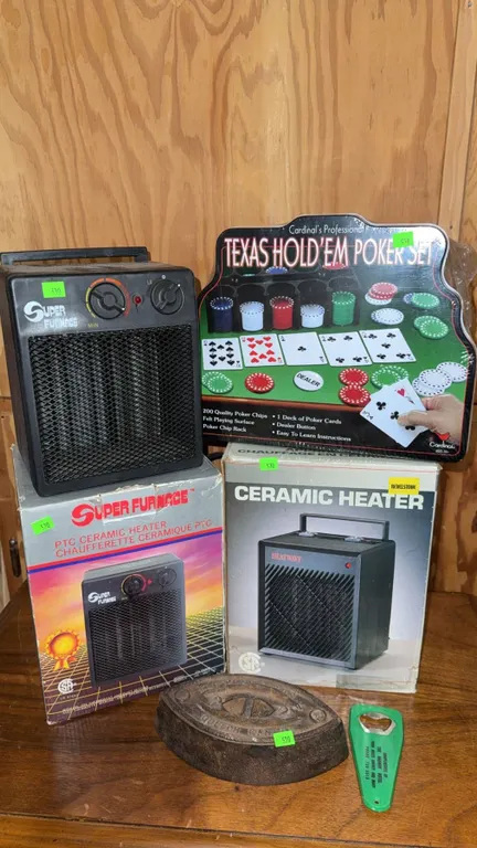 Super Furnace PTC Ceramic Heaters, Poker Set, Cast Iron Iron, Bottle Opener Group