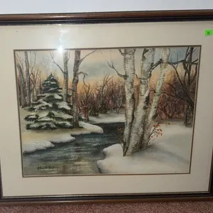 Eddie M. Budney Framed Winter Landscape Watercolour