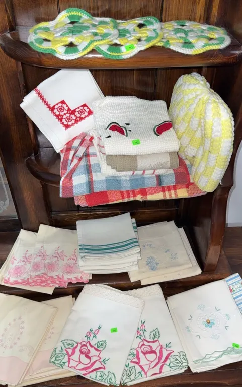 Vintage Handmade Doilies, Pillowcases, Towels, Kettle Pot Holder, and Linens