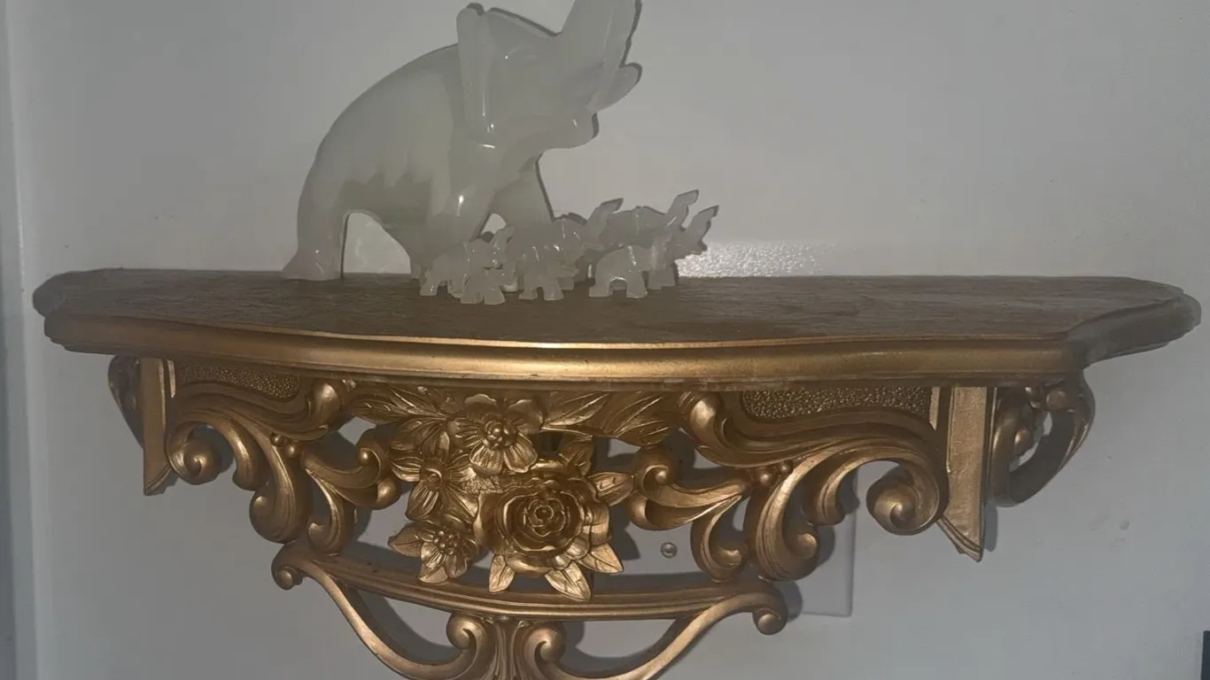 White Stone Elephant Figurine Set with Seven Miniatures