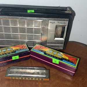 Oritone 8 Transistor Radio and M. Hohner Auto Valve Harp Harmonicas