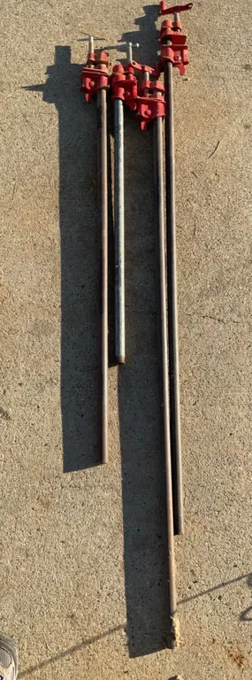 Four Bar Clamps with Red Iron Cast Heads, Assorted Lengths