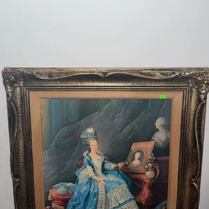 Framed Print of Woman in Blue Gown with Ornate Frame