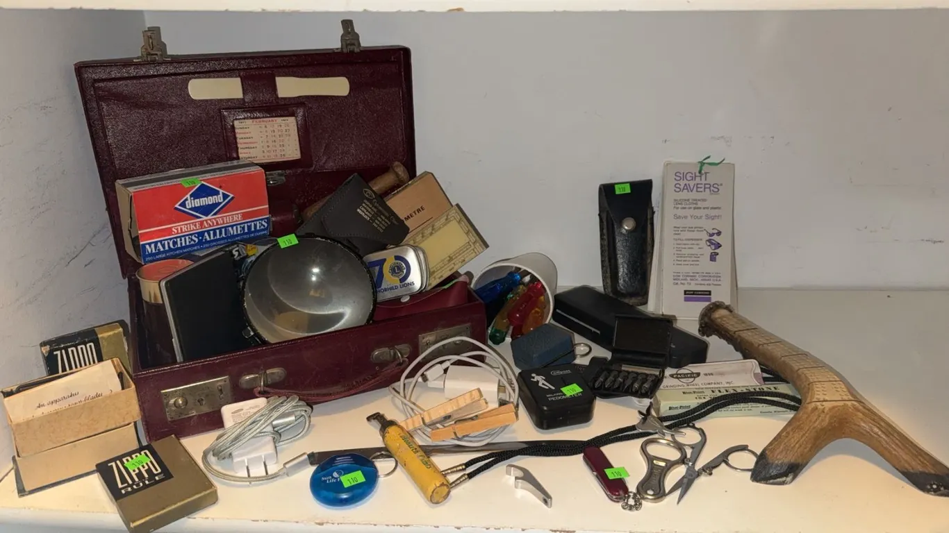 Vintage and Everyday Items Lot with Suitcase
