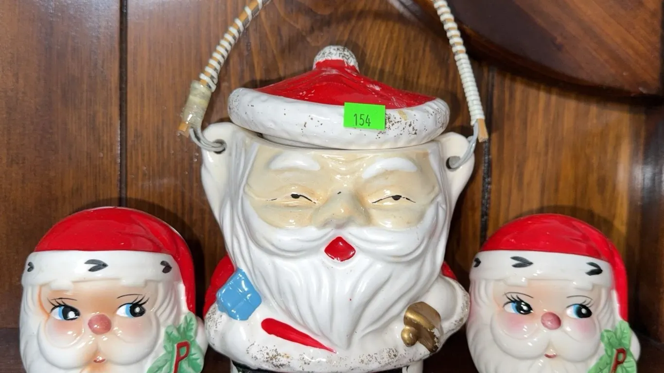 Santa Claus Ceramic Cookie Jar and Shaker Set, Japan Marked