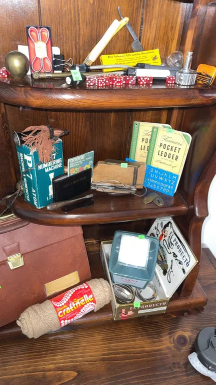 Collectible Desk Items, Razors, Ledgers, Dice, and Tools