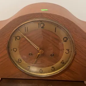 Wood Mantel Clock With Brass Dial and Mechanical Chime Movement