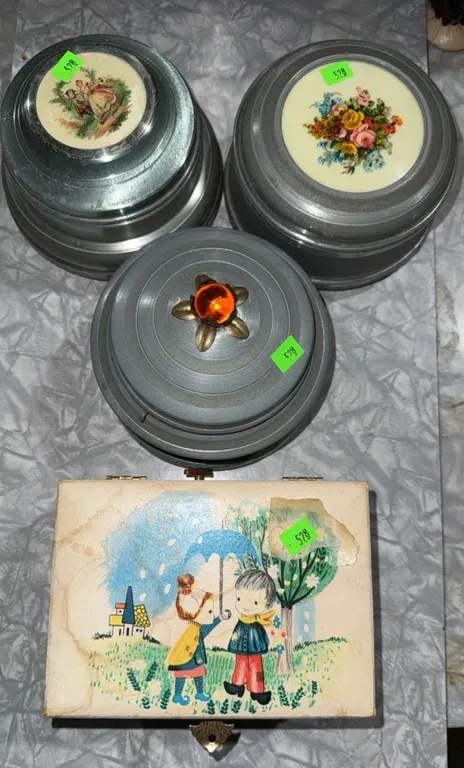 Vintage Metal and Wood Jewellery Boxes with Music Box Mechanisms