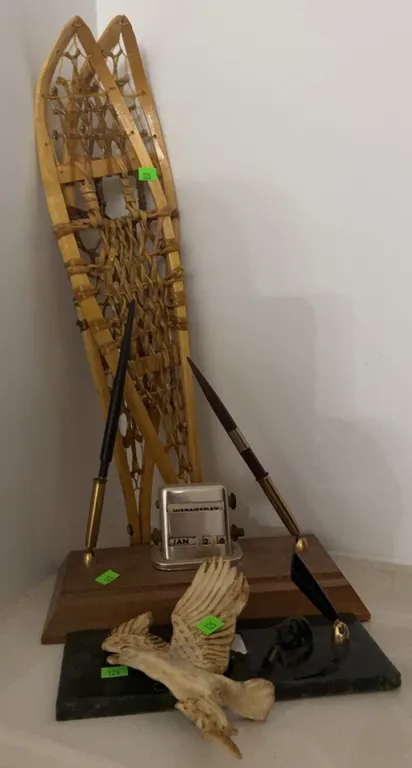 Wooden Snowshoes and Desk Pen Holders with Perpetual Calendar
