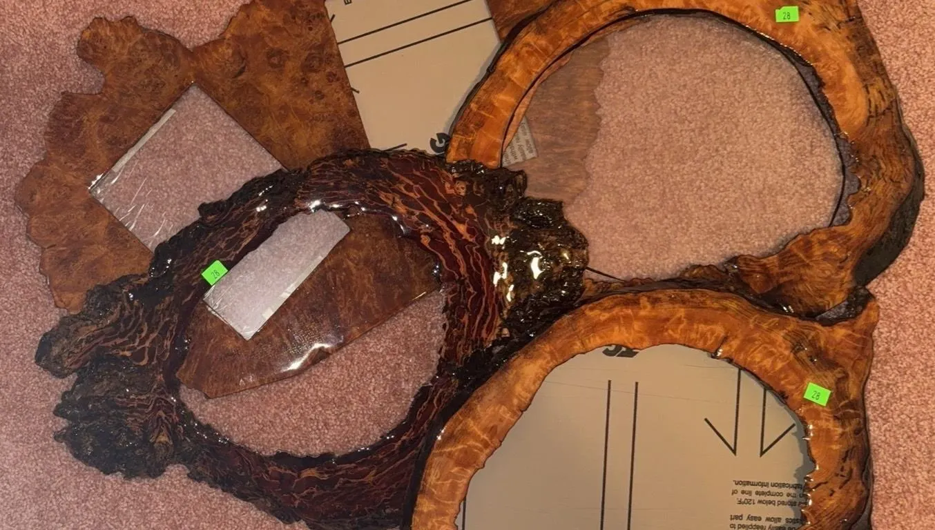 4 Live Edge Burl Wood Mirror and Picture Frames