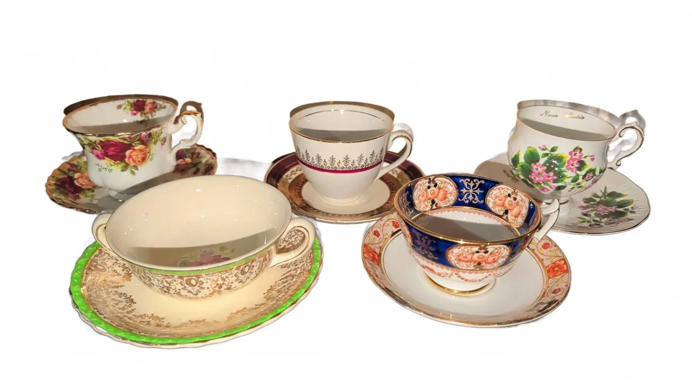 5 Assorted English Bone China Cups and Saucers